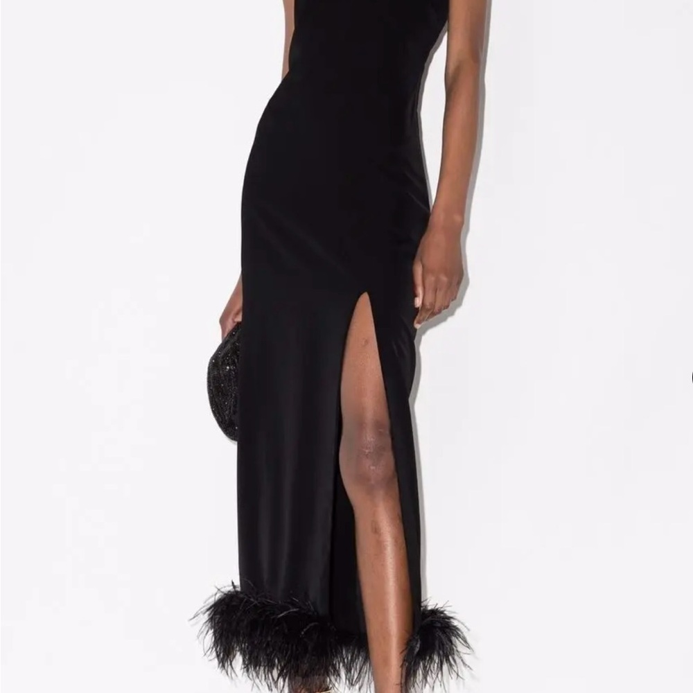 Cadillac Black Feather-Trimmed Evening Dress Size 8 UK